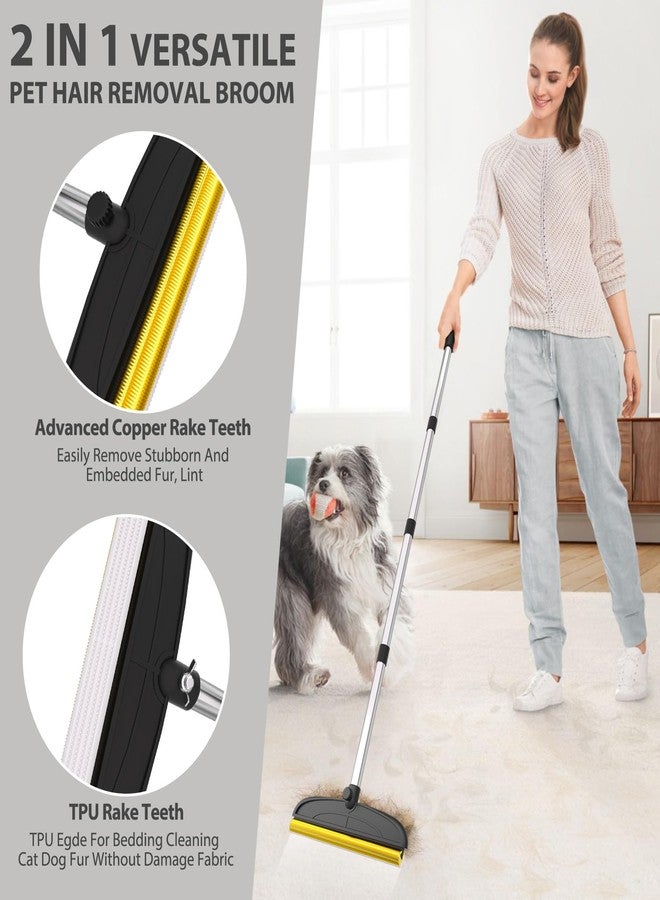 BALORAY Carpet Rake for Pet Hair Removal: 60" Adjustable Long Handle Pet Hair Removel Tool, 2 in 1 TPU and Copper Pet Hair Remover Broom, Reusable Cat Dog Hair Remover Carpet Scraper (Black) - Image 2