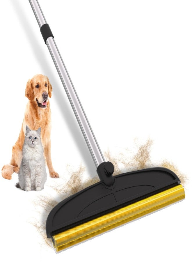 BALORAY Carpet Rake for Pet Hair Removal: 60" Adjustable Long Handle Pet Hair Removel Tool, 2 in 1 TPU and Copper Pet Hair Remover Broom, Reusable Cat Dog Hair Remover Carpet Scraper (Black) - Image 1