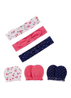 hudson baby 3 Piece Headband And 3 Piece Scratch Mitten Set Cherries  - Image 1
