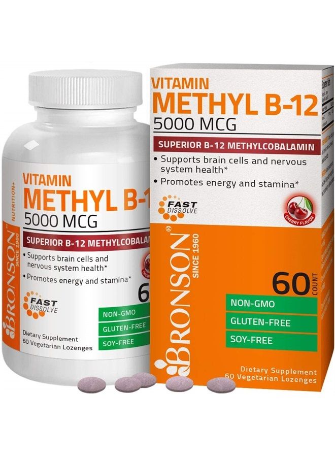 Bronson Methyl B12 5000 mcg Vitamin B12 Methylcobalamin Energy & Brain Support 60 Lozenges - Image 1