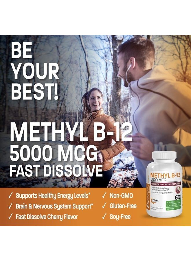 Bronson Methyl B12 5000 mcg Vitamin B12 Methylcobalamin Energy & Brain Support 60 Lozenges - Image 4