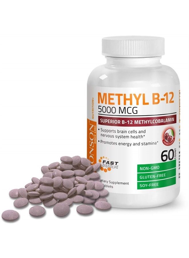 Bronson Methyl B12 5000 mcg Vitamin B12 Methylcobalamin Energy & Brain Support 60 Lozenges - Image 5