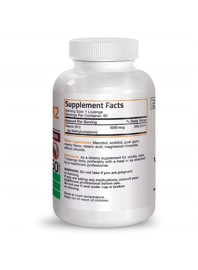 Bronson Methyl B12 5000 mcg Vitamin B12 Methylcobalamin Energy & Brain Support 60 Lozenges - Image 2