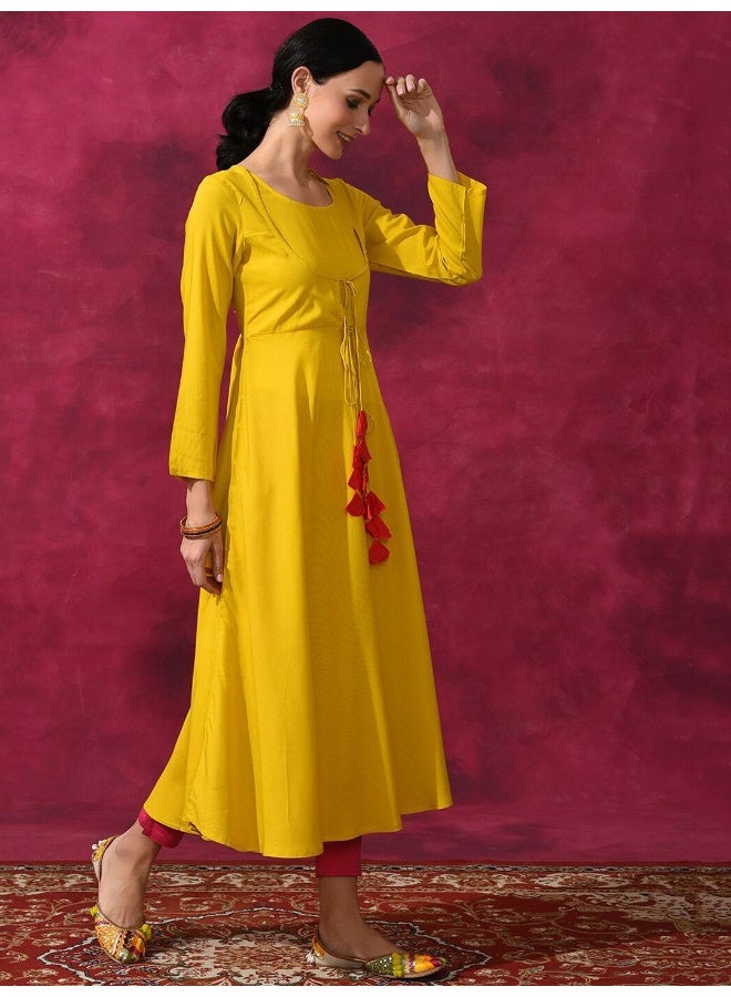 AKS Mustard Flared Anarkali With Tassels  - Image 5