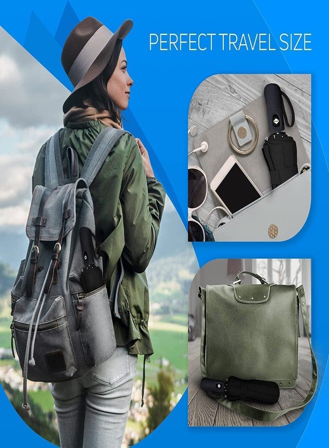 TECH LOGO ELECTRONICS مظلة TECH LOGO ELECTRONICS للنساء، تفتح وتغلق تلقائيًا، خفيفة الوزن، للرجال، ثلاثية الطي، مقاومة للمطر والرياح، صغيرة الحجم، بعمود فولاذي قوي، مثالية للسيارة والحقيبة، لون أسود - Image 4