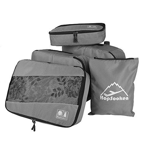 HOPSOOKEN 5pc Packing Cubes Set Large Travel Luggage Organizer 4 Cubes 1 Laundry Pouch Bag (Gray) - Image 4