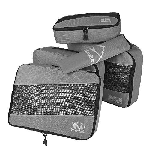 HOPSOOKEN 5pc Packing Cubes Set Large Travel Luggage Organizer 4 Cubes 1 Laundry Pouch Bag (Gray) - Image 3