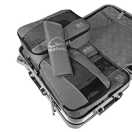 HOPSOOKEN 5pc Packing Cubes Set Large Travel Luggage Organizer 4 Cubes 1 Laundry Pouch Bag (Gray) - Image 5