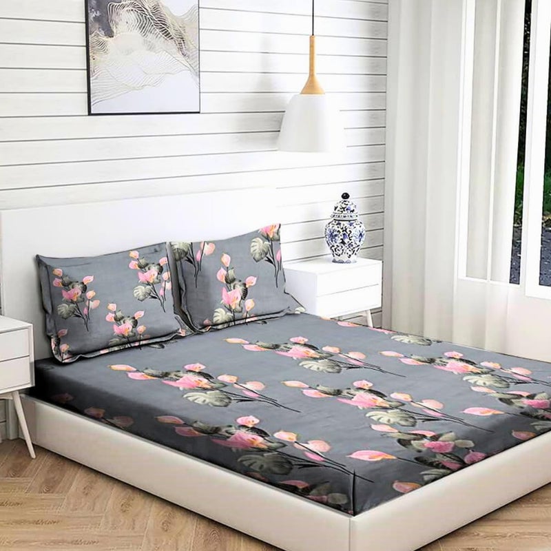 Arsh fabs Luxury Cotton Fitted Bedsheet with Pillow Covers (Bedsheet Size 78x72+10) (Pillow Size 28x18). preventing Slipping or bunching for a Smooth (Color 34) - Image 1
