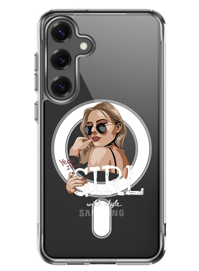 Theodor Magnetic Case for Samsung Galaxy S25 6.2-inch Compatible with MagSafe Wireless Charging, Shockproof Phone Bumper Cover Girl with Style - White - Image 1
