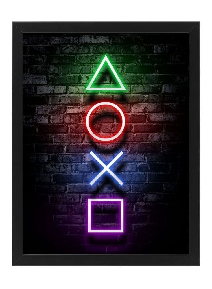 RKN Triangle Square Circle X Digital Neon Wall Art Poster Frame 30x40 - Image 2