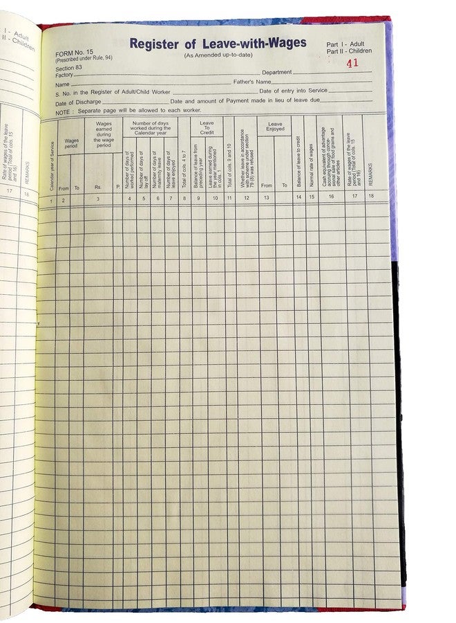 LRS Form 15 Register of Leave with Wages Prescribed Under Rule 94 - Image 1