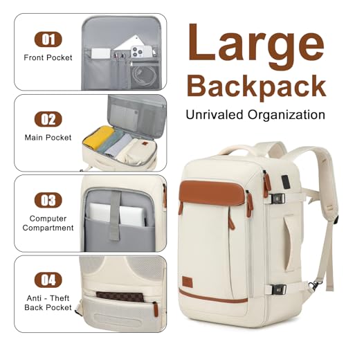 Joyway 20in Carry On Luggage with Cup Holder and USB Port, 25% Expandable Capacity, Smart Suitcase with Anti Slip Wheels and Backpack, Perfect for Men and Women 3 Piece Set White - Image 4