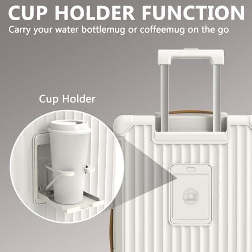 Joyway 20in Carry On Luggage with Cup Holder and USB Port, 25% Expandable Capacity, Smart Suitcase with Anti Slip Wheels and Backpack, Perfect for Men and Women 3 Piece Set White - Image 2