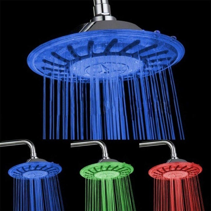 LED SHOWER HEAD 8 INCH AUTO COLOR CHANGING LED SHOWER HEAD ROUND SHOWER SPRAYER 3 COLORS WATER TEMPERATURE CONTROLLED FOR BATHROOM SHOWER HEADS REPLACEMENT FIXED