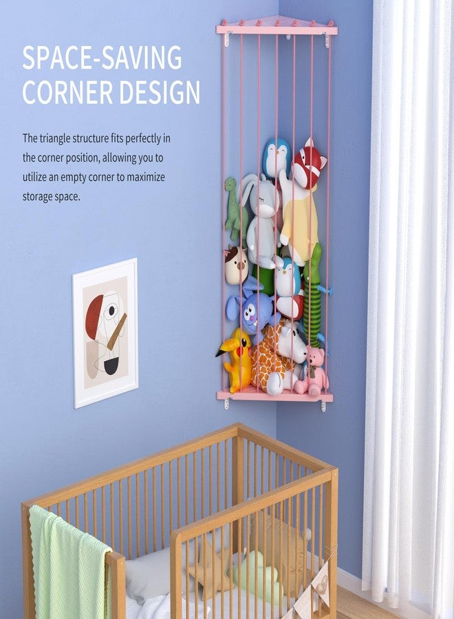 Befayoo Stuffed Animal Storage Shelf Organizer(Patented) - Corner Stuffed Animal Holder Length Adjustable - Wall Plush Storage for Nursery Playroom Bedroom Kids Room (Pink+Light, Standard) - Image 4