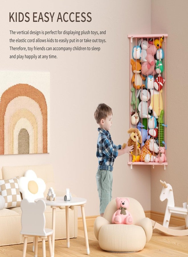Befayoo Stuffed Animal Storage Shelf Organizer(Patented) - Corner Stuffed Animal Holder Length Adjustable - Wall Plush Storage for Nursery Playroom Bedroom Kids Room (Pink+Light, Standard) - Image 5