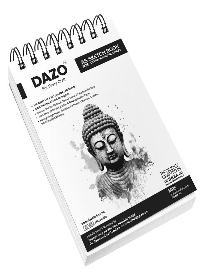 DAZO Paper A5 Sketch Book, 140 GSM, 50 Sheets, Ultra Premium Series, Spiral Bound, Watercolor, 148 x 210 mm - Image 1