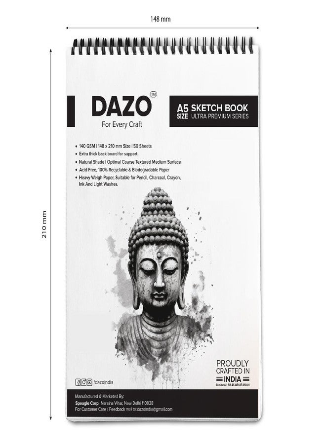 DAZO Paper A5 Sketch Book, 140 GSM, 50 Sheets, Ultra Premium Series, Spiral Bound, Watercolor, 148 x 210 mm - Image 2