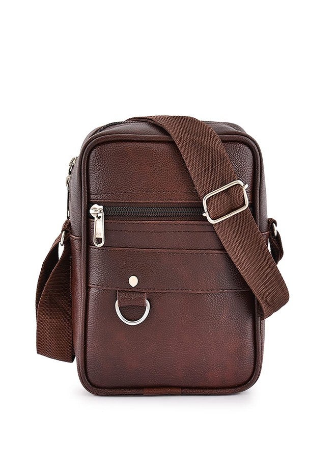 Alison Leather Small Sling Bag for Men | Chest Slinger bag | Crossbody Bag| Side Bag Men | Mini Leather Slings | Corporate Gift Item | Passport Document Sling. (Brown) - Image 1