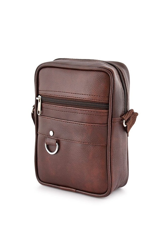 Alison Leather Small Sling Bag for Men | Chest Slinger bag | Crossbody Bag| Side Bag Men | Mini Leather Slings | Corporate Gift Item | Passport Document Sling. (Brown) - Image 2
