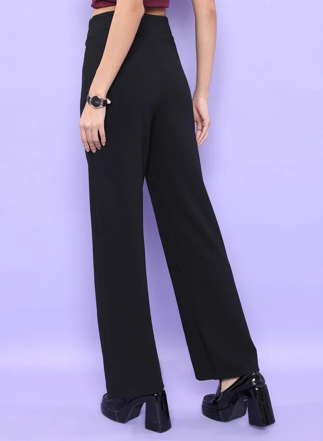 Tokyo Talkies Pintuck Detail High Rise Flared Trousers by Styli