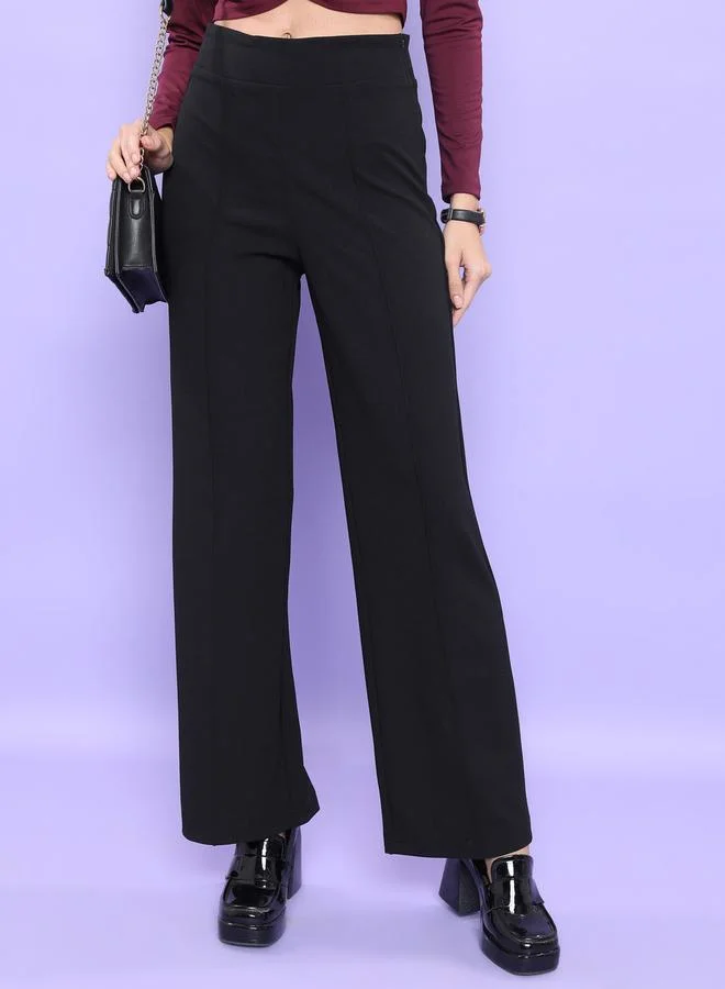 Tokyo Talkies Pintuck Detail High Rise Flared Trousers by Styli