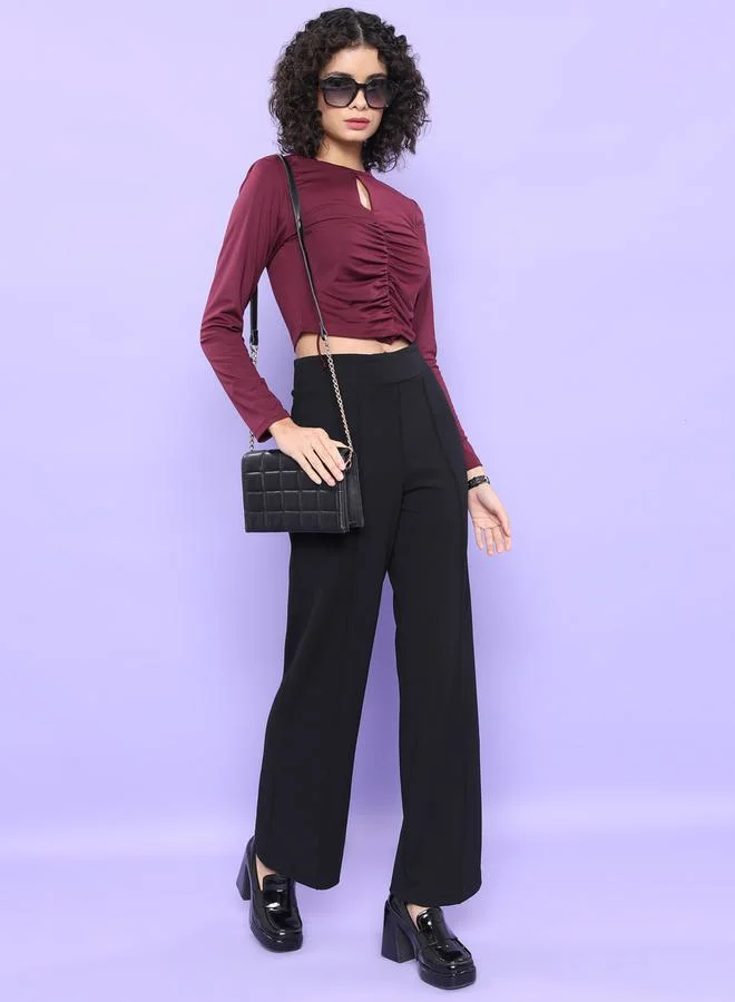 Tokyo Talkies Pintuck Detail High Rise Flared Trousers by Styli