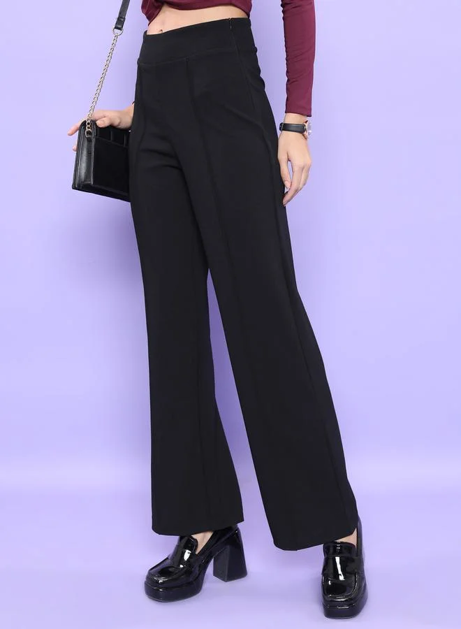 Tokyo Talkies Pintuck Detail High Rise Flared Trousers by Styli