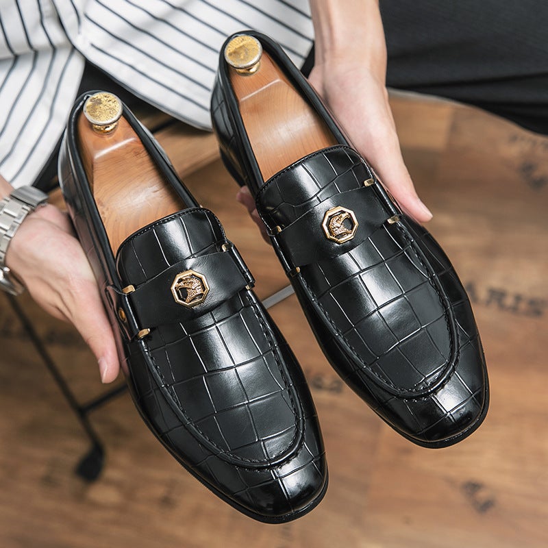 Large Size Business Leather Shoes For Men, British Fashion Stone-Pattern Loafers, Formal Breathable Slip-On Shoes For The Office - Image 3