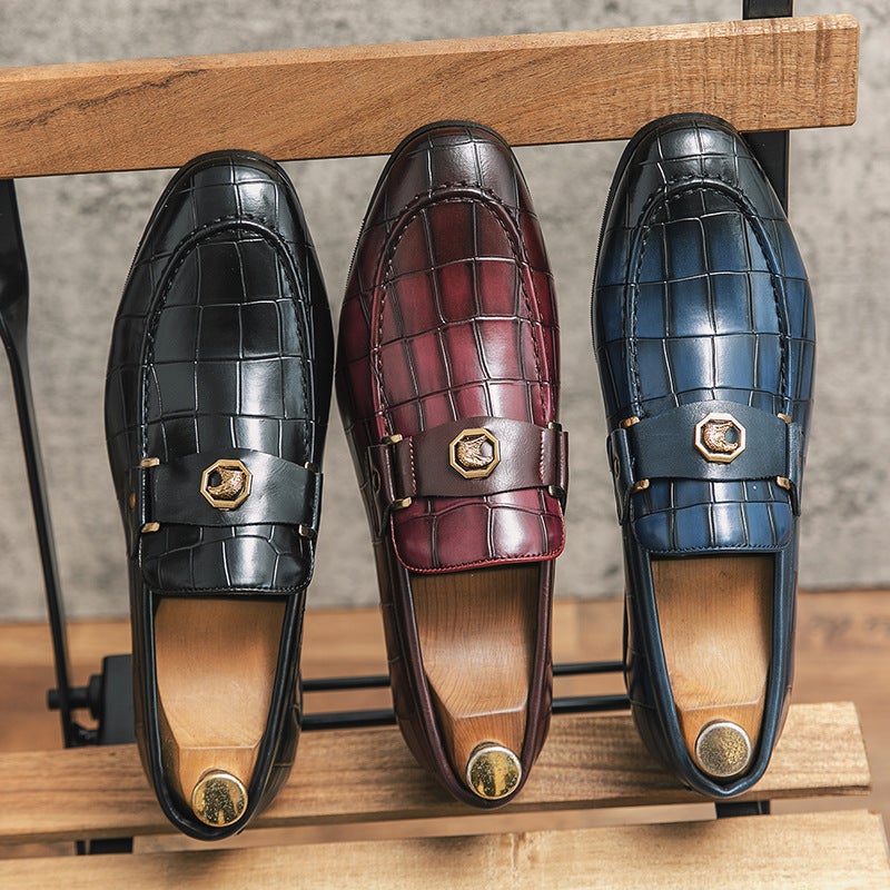 Large Size Business Leather Shoes For Men, British Fashion Stone-Pattern Loafers, Formal Breathable Slip-On Shoes For The Office - Image 5