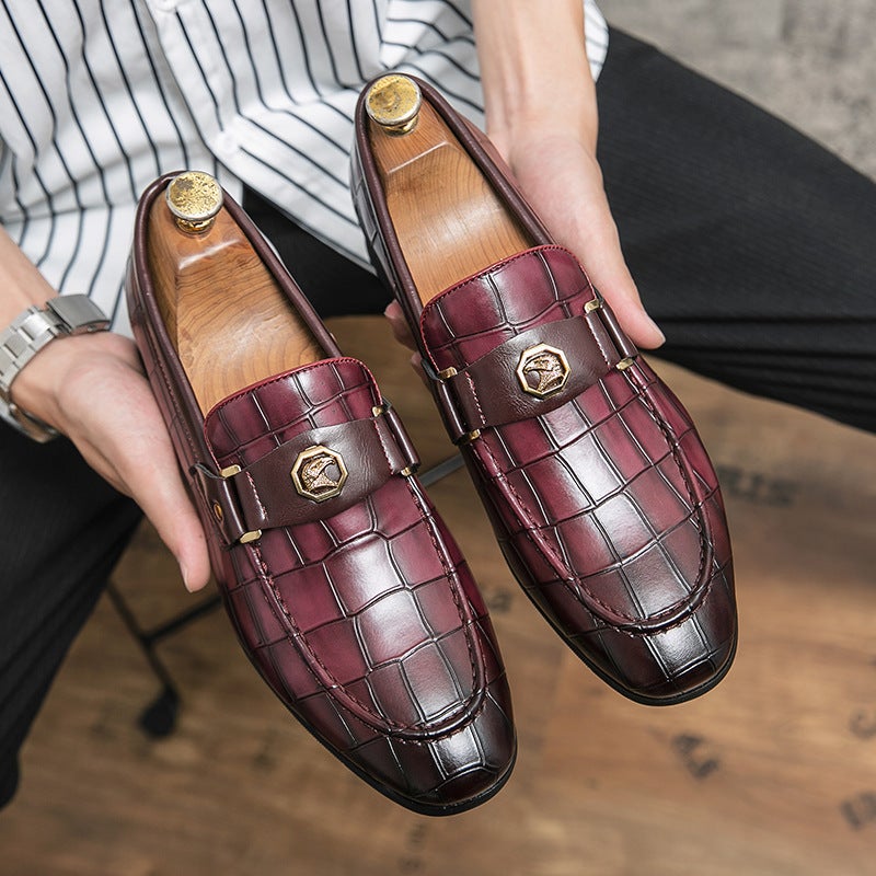 Large Size Business Leather Shoes For Men, British Fashion Stone-Pattern Loafers, Formal Breathable Slip-On Shoes For The Office - Image 4
