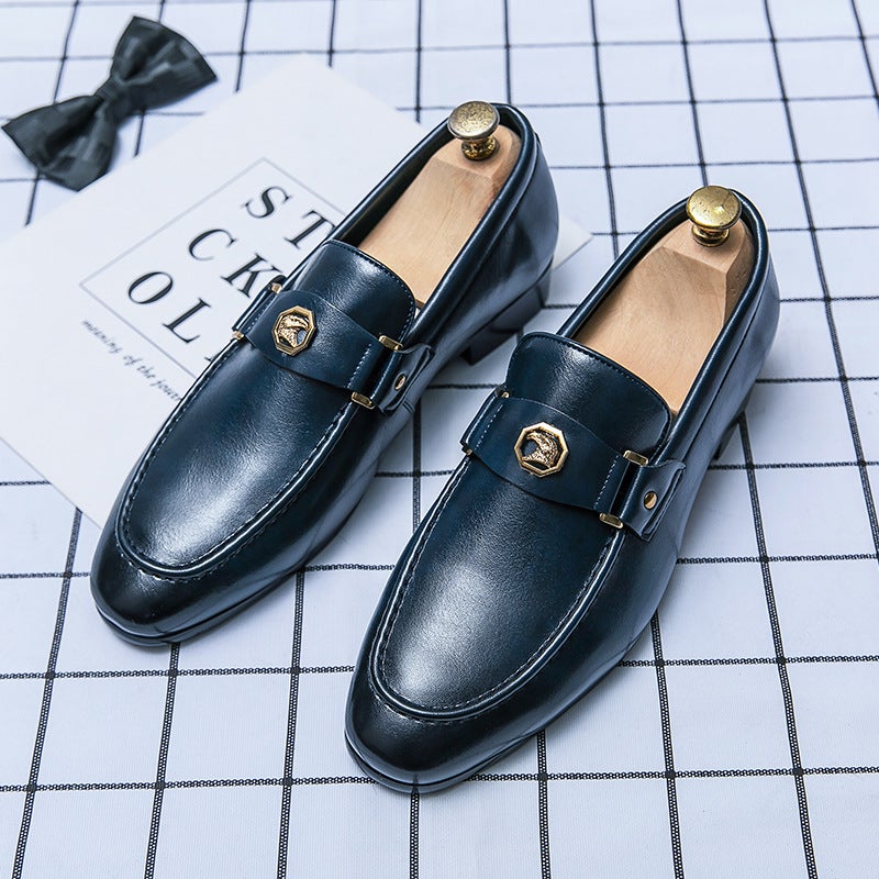 Large Size Business Leather Shoes For Men, British Fashion Stone-Pattern Loafers, Formal Breathable Slip-On Shoes For The Office - Image 1