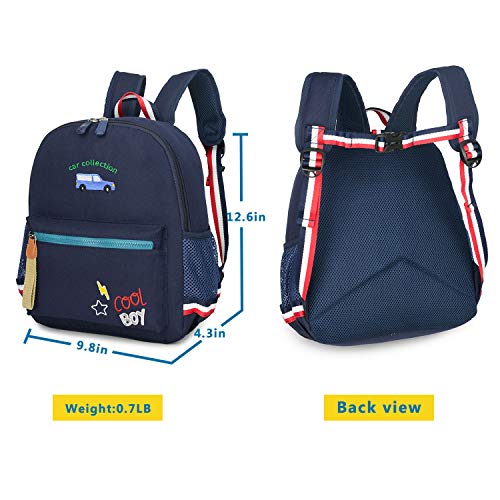 willikiva Cartoon Bus 12 Kindergarten Backpack for Kids Girls and Boys,Waterproof Preschool Toddler Backpack Wiht Leash and Safety Harness(Deep Blue) - Image 2