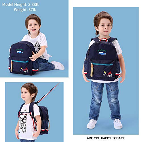 willikiva Cartoon Bus 12 Kindergarten Backpack for Kids Girls and Boys,Waterproof Preschool Toddler Backpack Wiht Leash and Safety Harness(Deep Blue) - Image 3