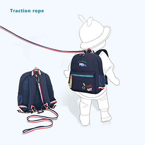 willikiva Cartoon Bus 12 Kindergarten Backpack for Kids Girls and Boys,Waterproof Preschool Toddler Backpack Wiht Leash and Safety Harness(Deep Blue) - Image 4