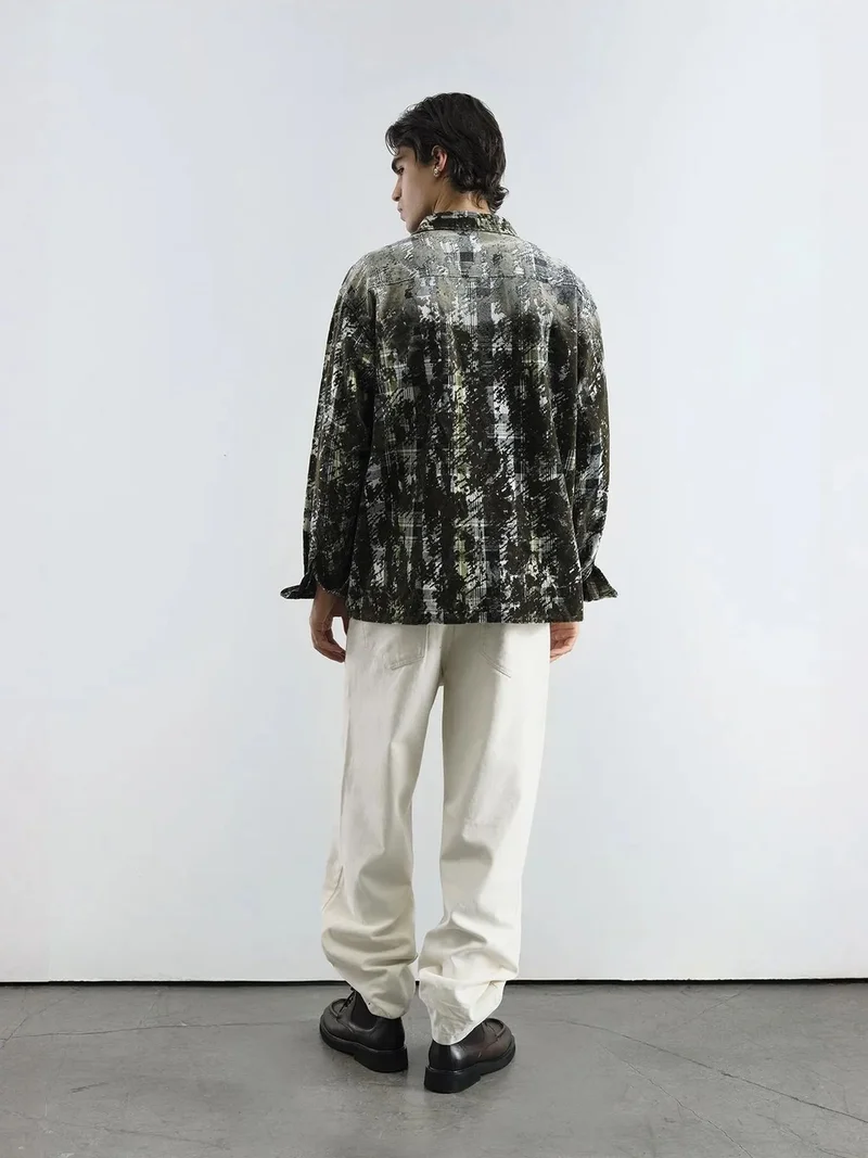 Giesto Khaki Green GIESTO Textured Plaid Oversized Shirt with Pocket for Men | Best Price UAE