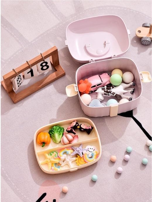 GNEY Cute Kids Storage Box with Handle – Multi-Layer Organizer with Removable Tray | Durable Plastic Medicine,Toy, or Snack Container | 21x15.5x15 cm Portable & Lockable for Travel, School, Home Use - Image 5
