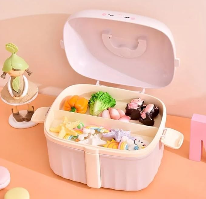 GNEY Cute Kids Storage Box with Handle – Multi-Layer Organizer with Removable Tray | Durable Plastic Medicine,Toy, or Snack Container | 21x15.5x15 cm Portable & Lockable for Travel, School, Home Use - Image 4