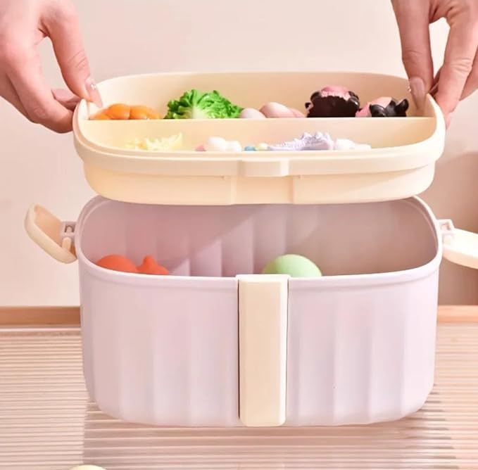 GNEY Cute Kids Storage Box with Handle – Multi-Layer Organizer with Removable Tray | Durable Plastic Medicine,Toy, or Snack Container | 21x15.5x15 cm Portable & Lockable for Travel, School, Home Use - Image 3