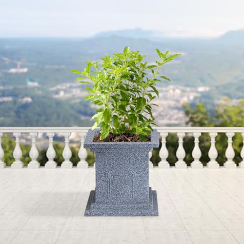 BonKaso 10 inch Light Grey Tulsi Pot – Tall, Durable & Lightweight German Polymer Planter for Indoor & Outdoor Use: Home, Office, Garden & Balcony (Gamla/Gamale) - Image 1