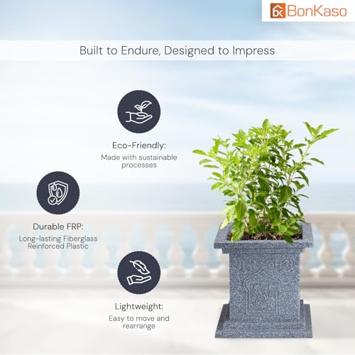 BonKaso 10 inch Light Grey Tulsi Pot – Tall, Durable & Lightweight German Polymer Planter for Indoor & Outdoor Use: Home, Office, Garden & Balcony (Gamla/Gamale) - Image 3