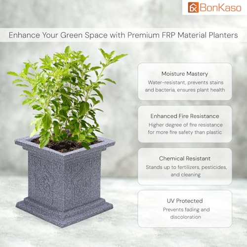 BonKaso 10 inch Light Grey Tulsi Pot – Tall, Durable & Lightweight German Polymer Planter for Indoor & Outdoor Use: Home, Office, Garden & Balcony (Gamla/Gamale) - Image 2