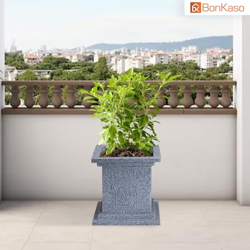 BonKaso 10 inch Light Grey Tulsi Pot – Tall, Durable & Lightweight German Polymer Planter for Indoor & Outdoor Use: Home, Office, Garden & Balcony (Gamla/Gamale) - Image 5