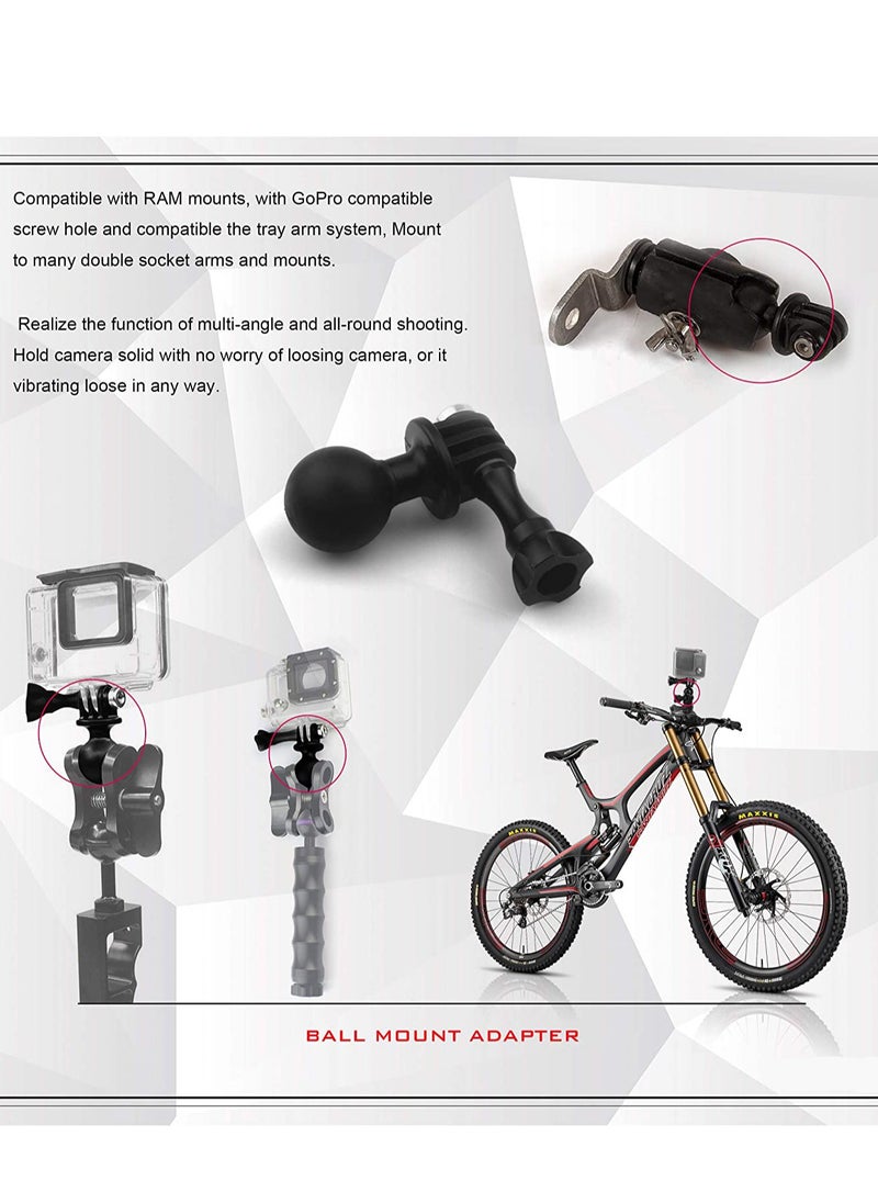 SYOSI - Ball Mount Adapter for Gopro Hero Series/Yi/Coyote/AKASO/SJCAM Sports Camera, Compatible with RAM Mounts, Rotating Ball Head Mount with Metal Screws - Image 1