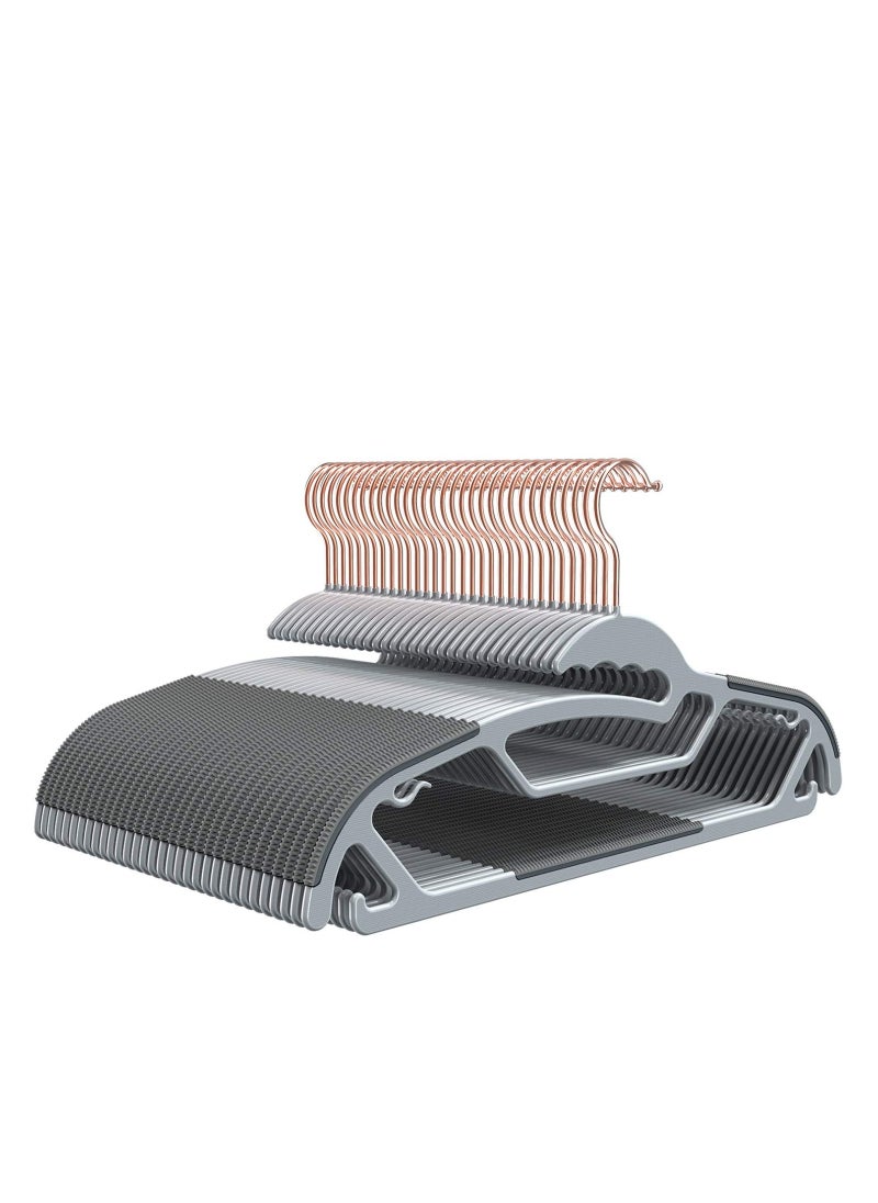 loca - Plastic Hangers Space Saving Clothes Upgraded Rubber Stripe Non Slip Heavy Duty Coat Hanger Grey - Image 1