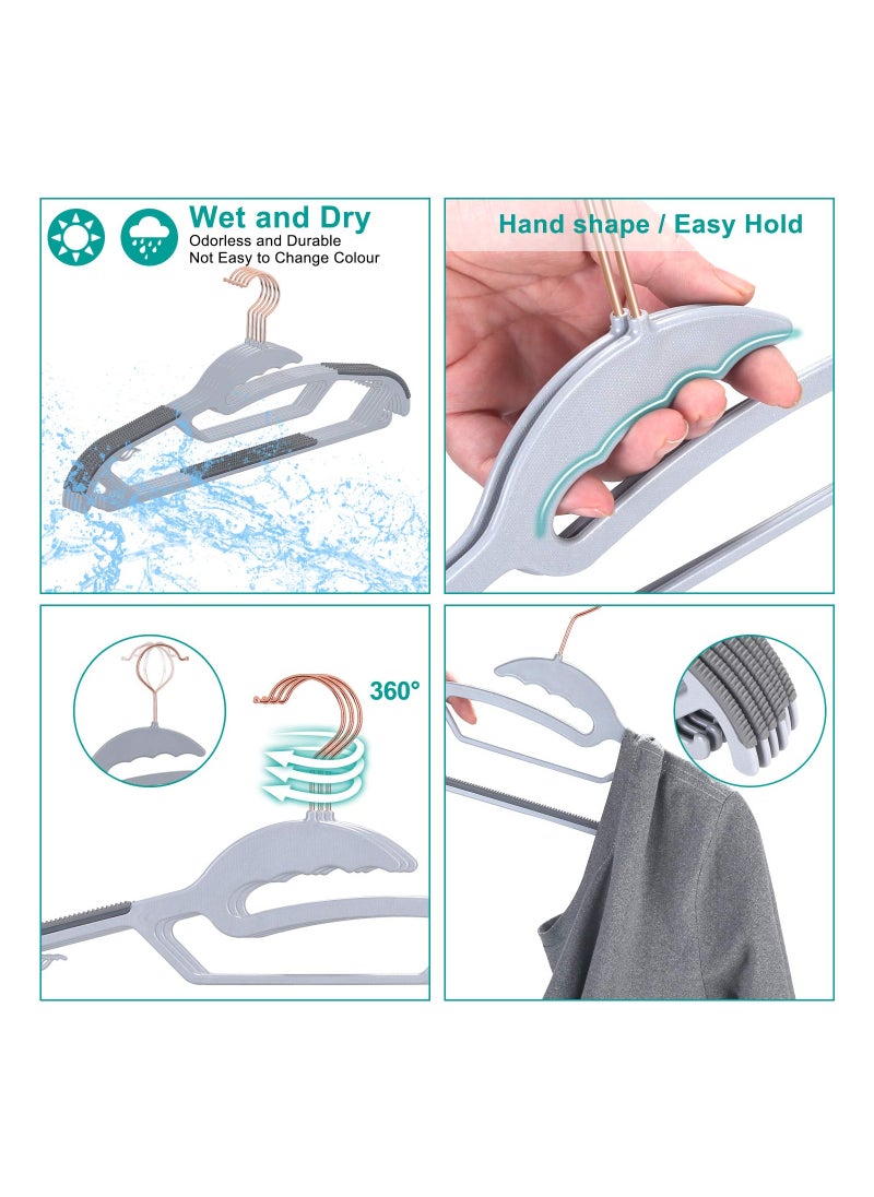 loca - Plastic Hangers Space Saving Clothes Upgraded Rubber Stripe Non Slip Heavy Duty Coat Hanger Grey - Image 1