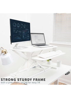 Hihonor Standing Desk Height Adjustable - Sit to Stand Up Desk Converter Gas Spring Riser with Keyboard Tray and Mounting Hole For Monitor Stand LIFT Workstation Desktop (White)  - Image 3
