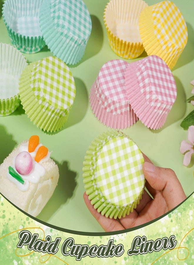 Glavatrix Plaid Cupcake Liners 100PCS Spring Checkered Muffin Liners Standard Baking Cups Cupcake Wrappers for Easter Summer Baby Shower Birthday Tea Party Cake Decorations - Image 2