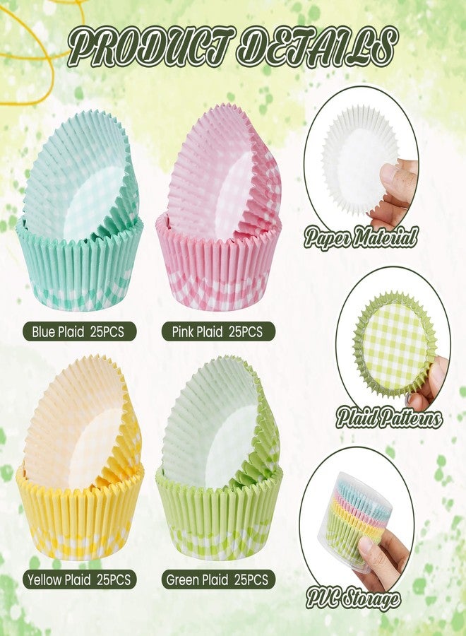 Glavatrix Plaid Cupcake Liners 100PCS Spring Checkered Muffin Liners Standard Baking Cups Cupcake Wrappers for Easter Summer Baby Shower Birthday Tea Party Cake Decorations - Image 5